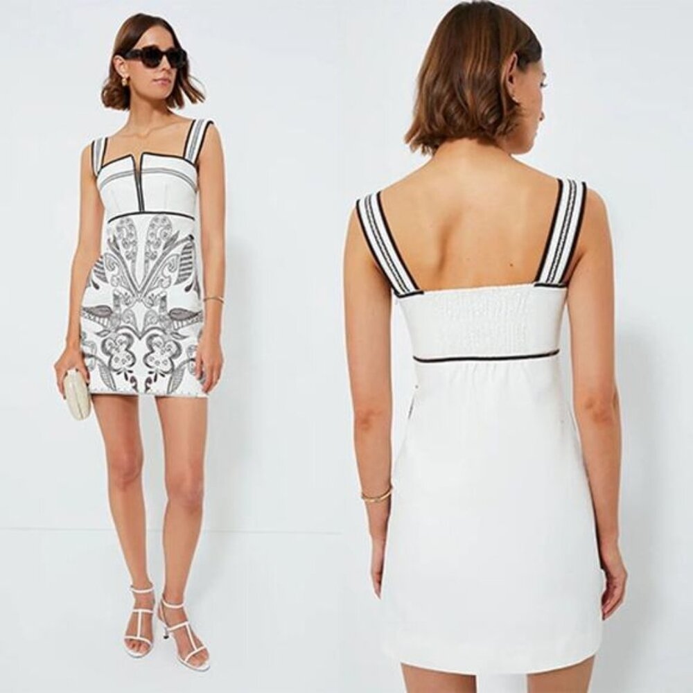 NEW Lug Von Siga V-Notch Neckline Smocked A-Line Molly Mini Dress White Size: 6